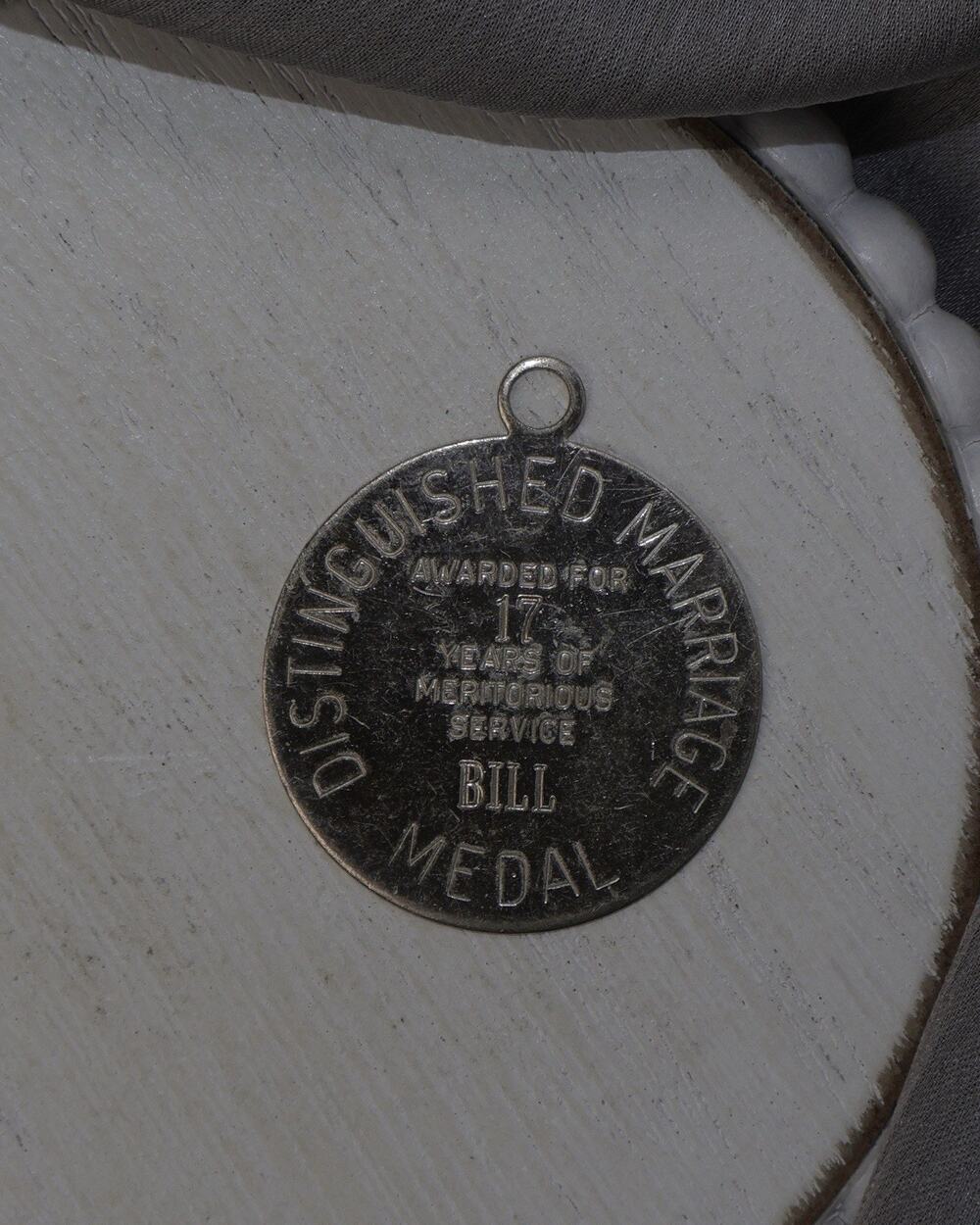 Vintage Sterling Silver Distinguished Marriage Medal Charm 5.2G / 1.4in